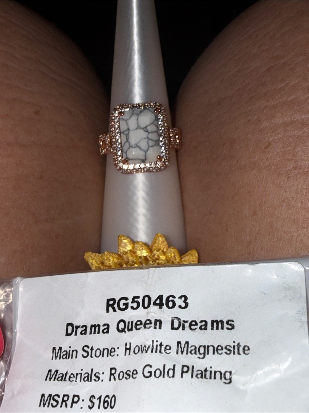 Drama Queen Dreams Rose Gold Howlite Ring - White Howlite Stone
